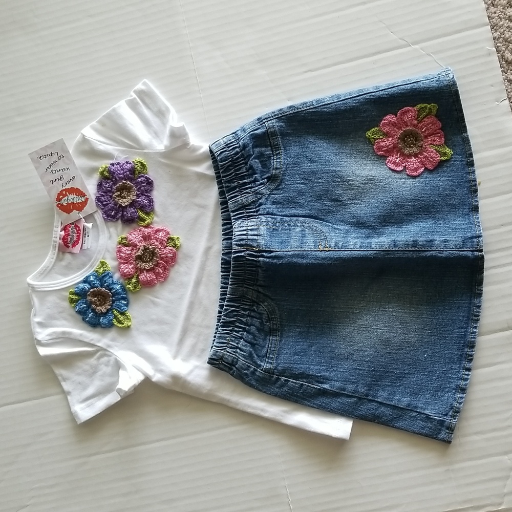 LIPSTIK top & skirt set outfit 6 girls embellished denim NWT summer